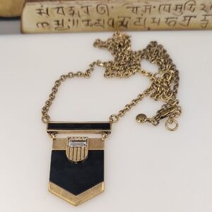 J Crew Gold and Black Necklace with Geometric Pendant